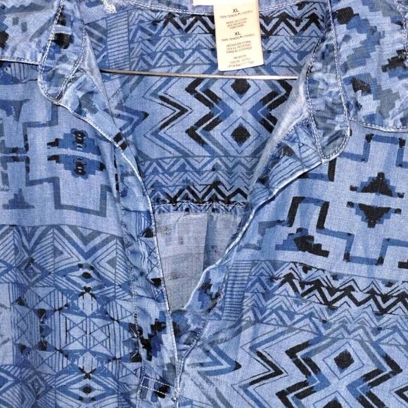 Philosophy Womens Dress Tunic Sz XL Blue Aztec Chambray Western Boho Streetwear - Picture 3 of 12